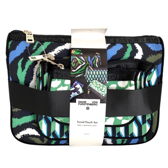 DVF for Target 3 Pack Travel Pouches Disco Zebra, Arrow Geo, Ginkgo - Picture 2 of 11